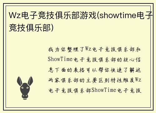Wz电子竞技俱乐部游戏(showtime电子竞技俱乐部)